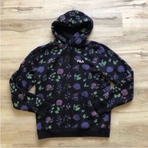 Fila Black Hoodie with Purple and Green Floral Design